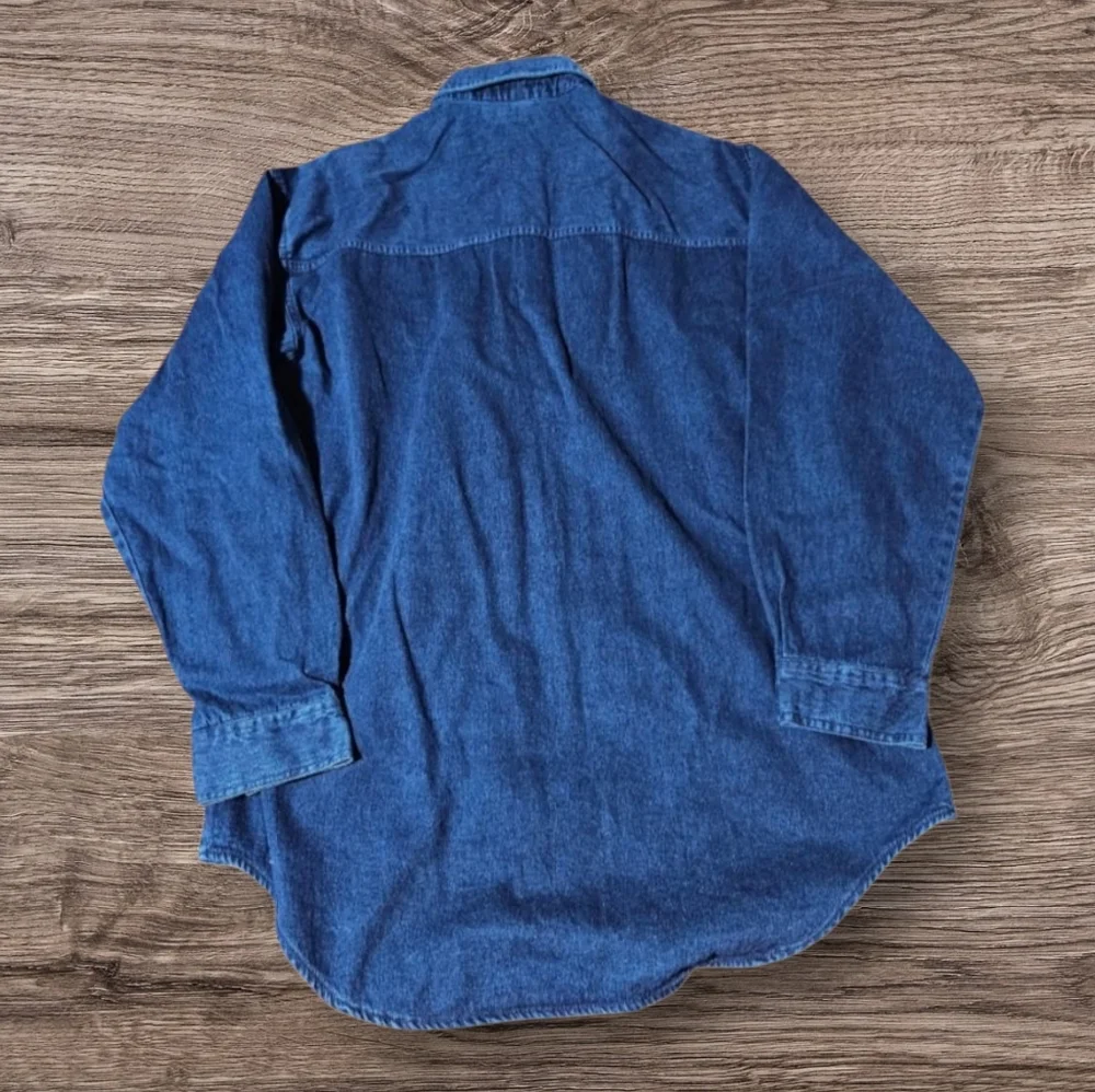Vintage MARIO Denim Flannel L Shirt Button Up Ralph Lauren Carhartt Wrangler 90s - Picture 12 of 13